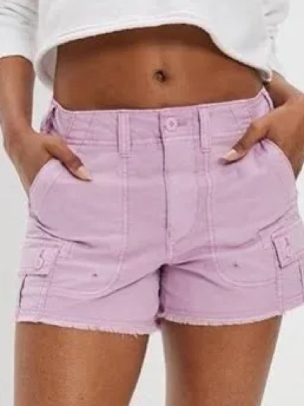 American Eagle Boyfriend Cargo Shorts Raw Hem, Orchid Purple
